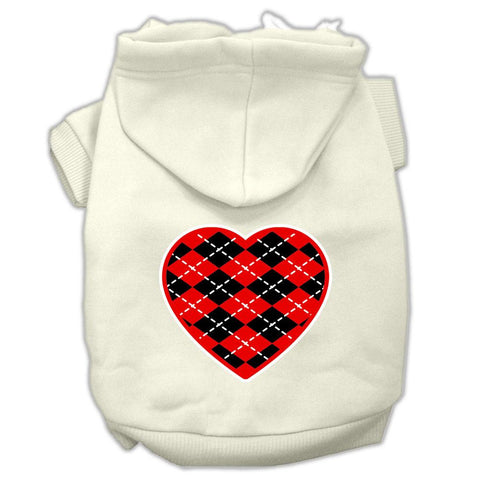 Argyle Heart Red Screen Print Pet Hoodies Cream Size XXL (18)