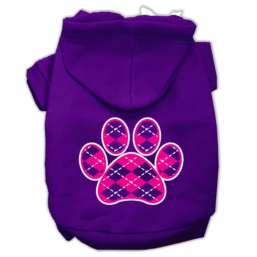 Argyle Paw Pink Screen Print Pet Hoodies Purple Size Sm (10)