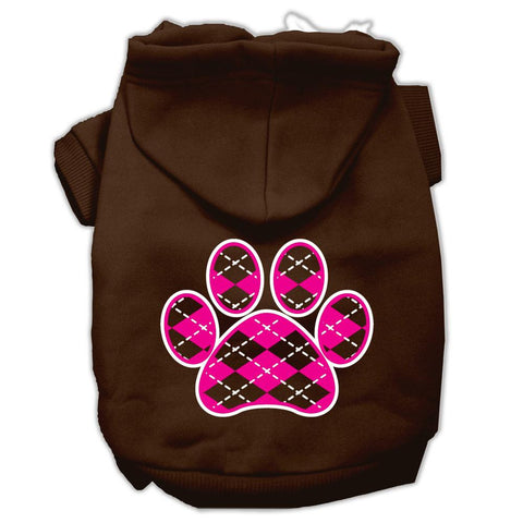 Argyle Paw Pink Screen Print Pet Hoodies Brown Size XL (16)