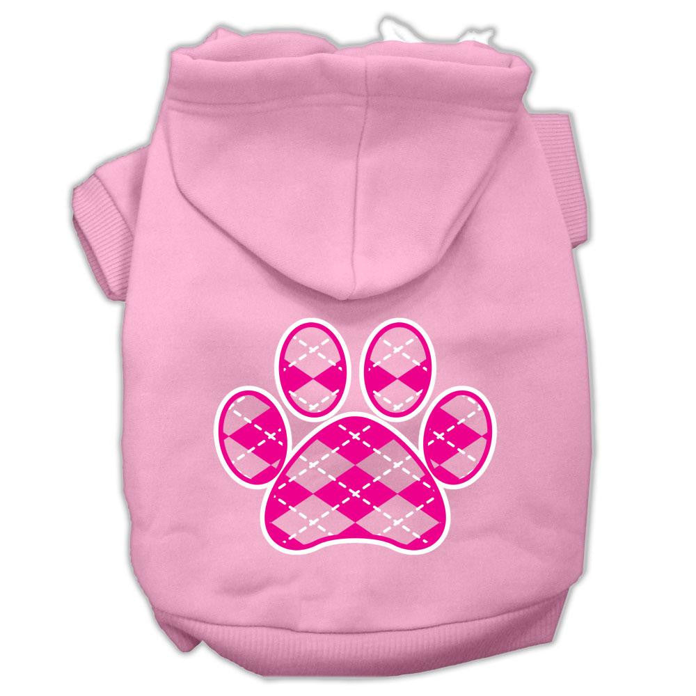 Argyle Paw Pink Screen Print Pet Hoodies Light Pink Size XL (16)