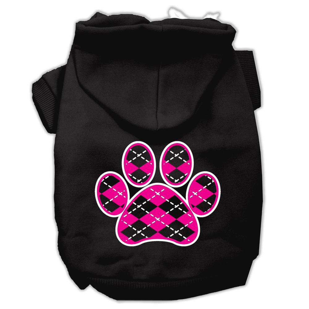 Argyle Paw Pink Screen Print Pet Hoodies Black Size XS (8)