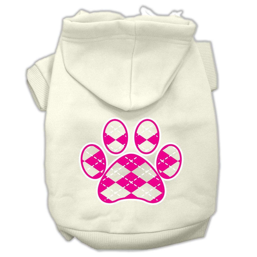 Argyle Paw Pink Screen Print Pet Hoodies Cream Size XS (8)