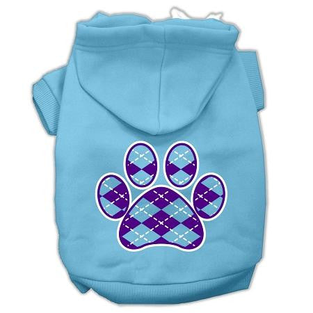 Argyle Paw Purple Screen Print Pet Hoodies Baby Blue Size Med (12)