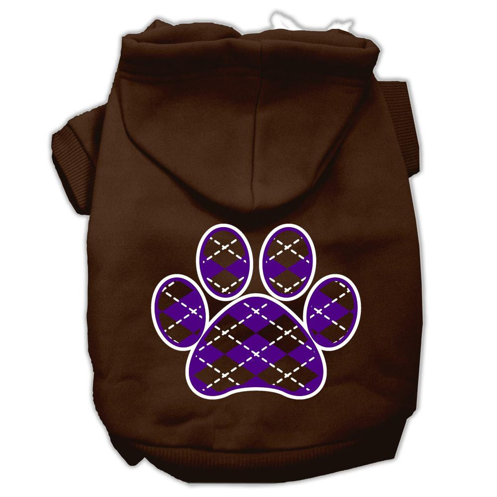 Argyle Paw Purple Screen Print Pet Hoodies Brown Size XL (16)