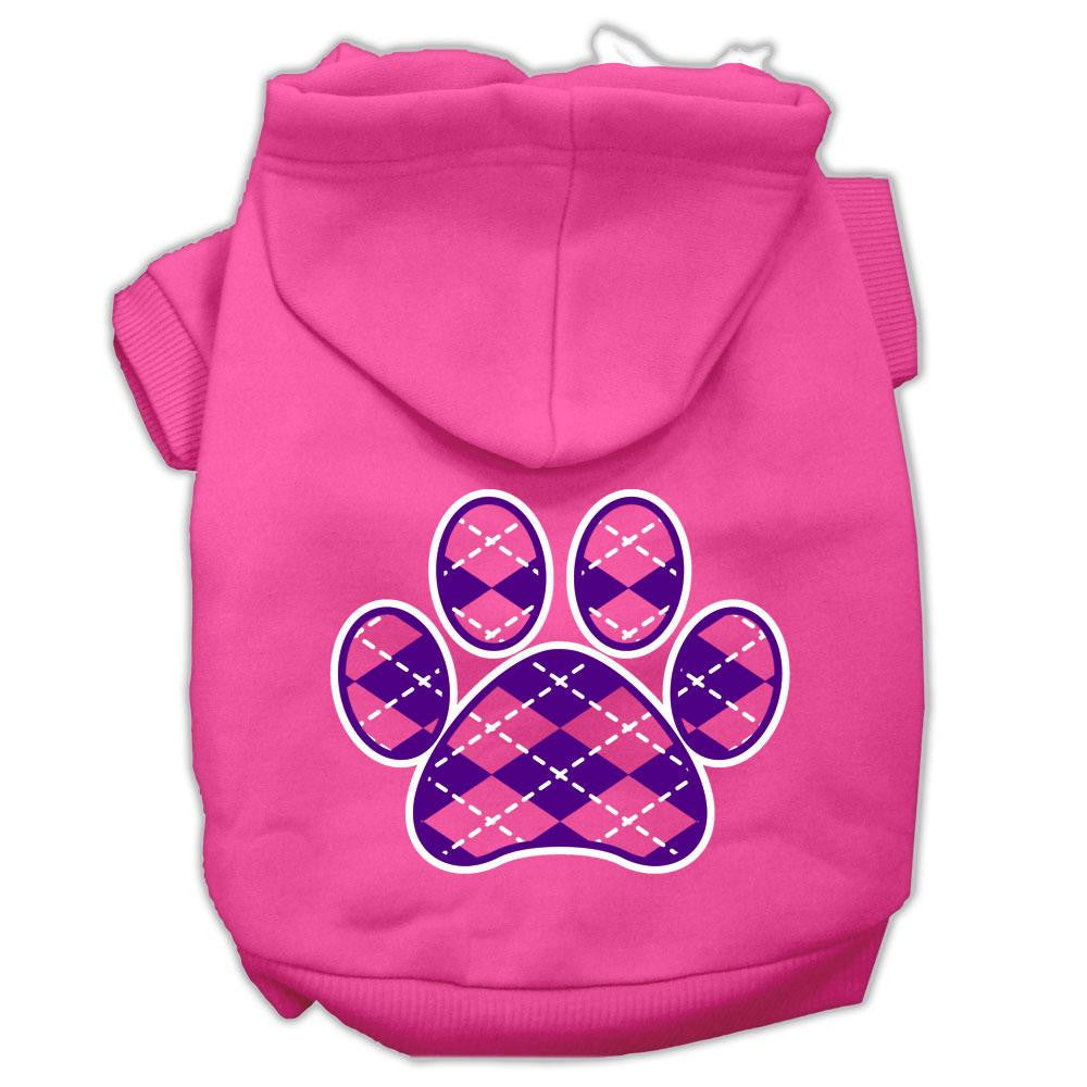 Argyle Paw Purple Screen Print Pet Hoodies Bright Pink Size XS (8)