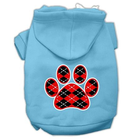 Argyle Paw Red Screen Print Pet Hoodies Baby Blue Size Med (12)