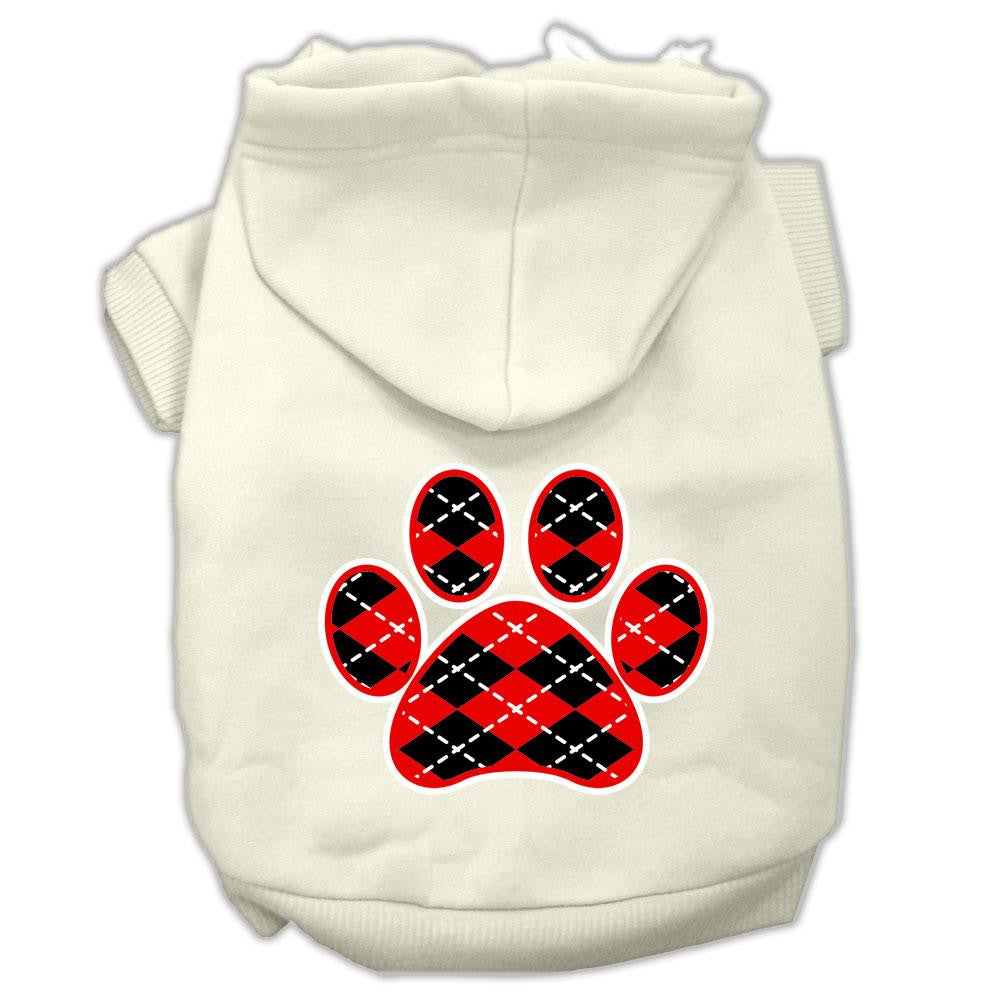 Argyle Paw Red Screen Print Pet Hoodies Cream Size XL (16)