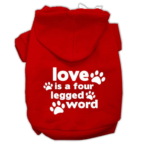 Love is a Four Leg Word Screen Print Pet Hoodies Red Size XL (16)