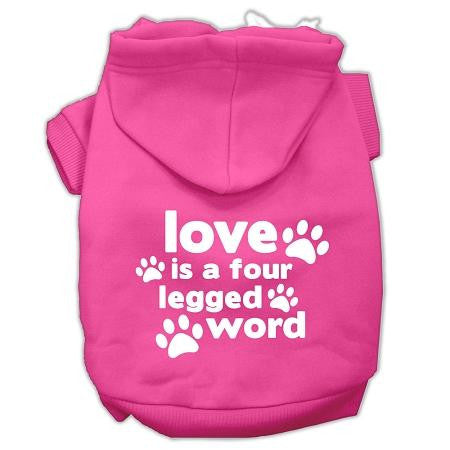 Love is a Four Leg Word Screen Print Pet Hoodies Bright Pink Size XS (8)