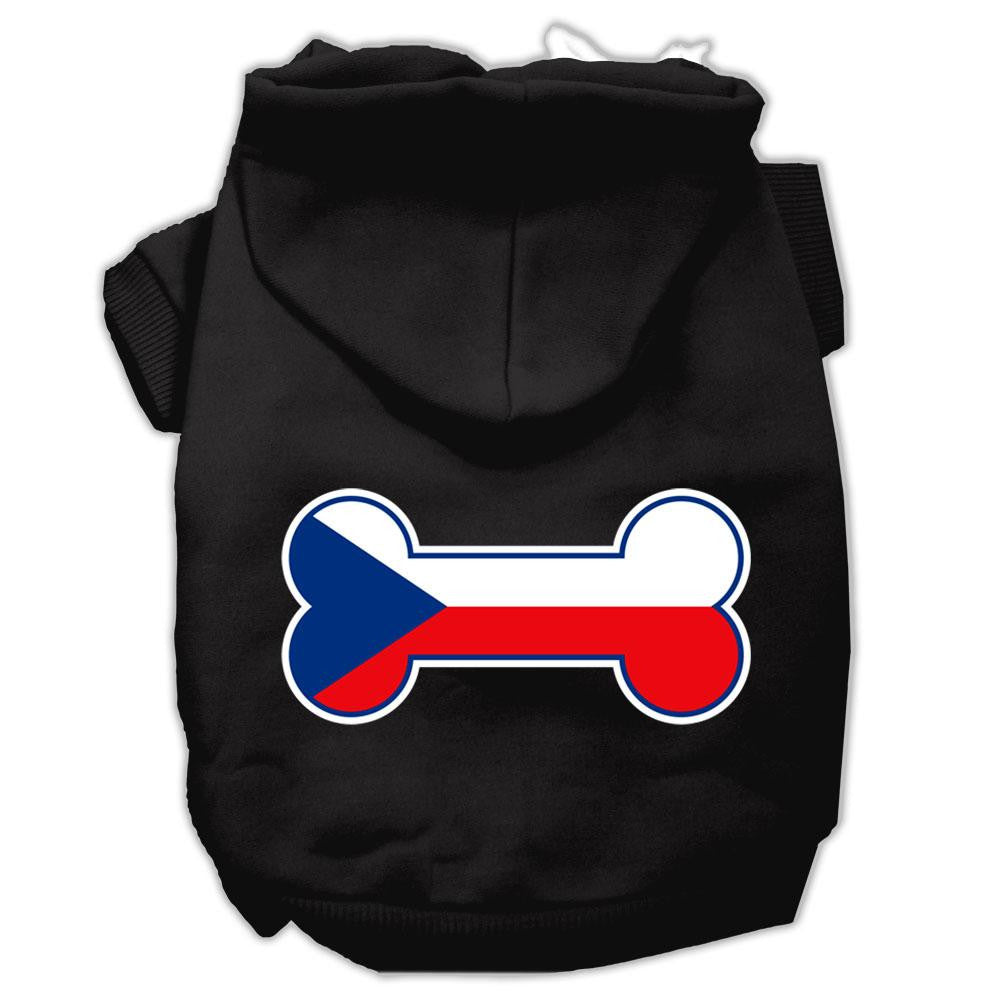 Bone Shaped Czech Republic Flag Screen Print Pet Hoodies Black XS (8)