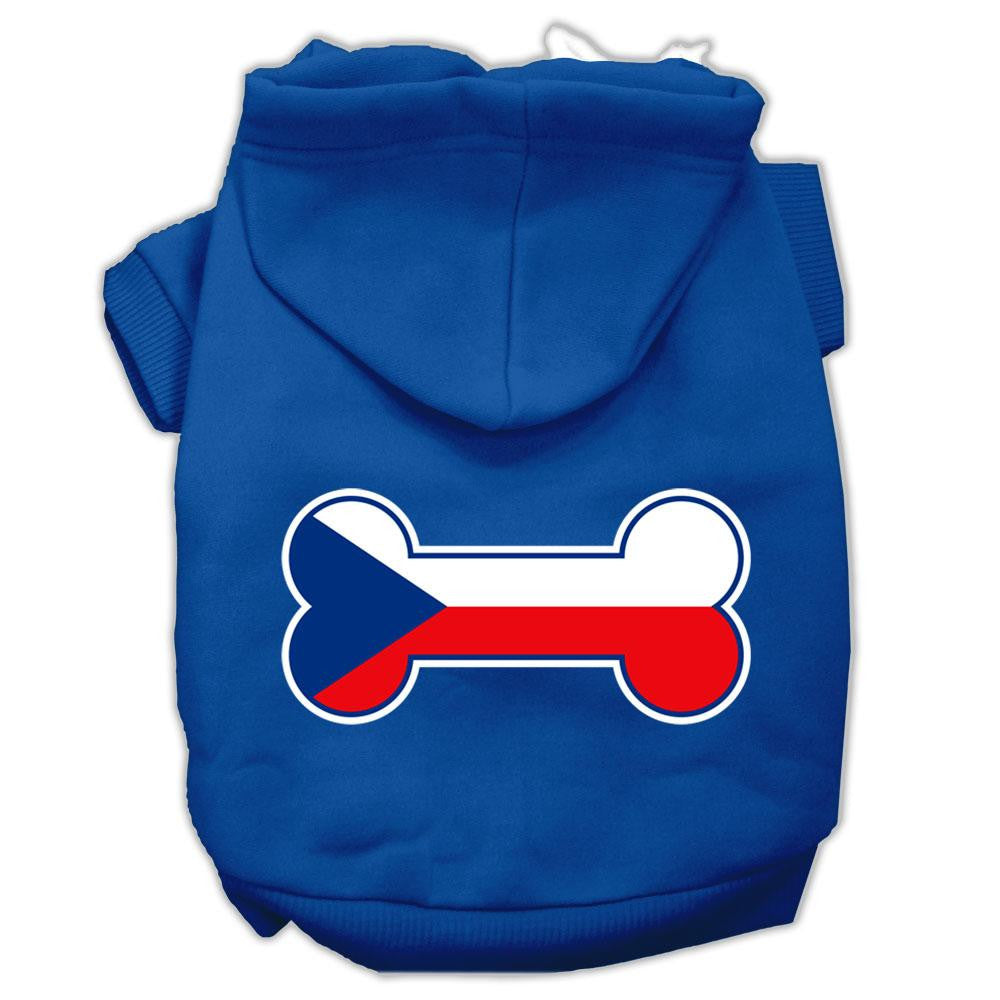 Bone Shaped Czech Republic Flag Screen Print Pet Hoodies Blue XS (8)