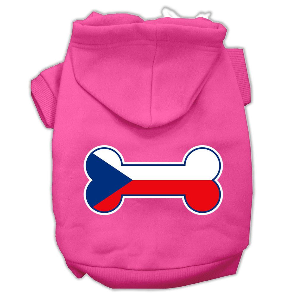 Bone Shaped Czech Republic Flag Screen Print Pet Hoodies Bright Pink Size XS (8)