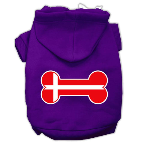 Bone Shaped Denmark Flag Screen Print Pet Hoodies Purple Size S (10)