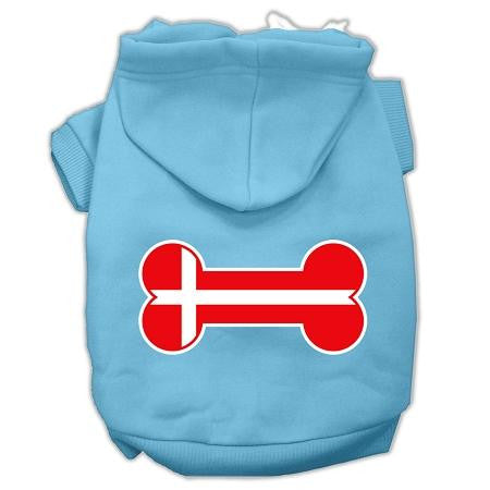 Bone Shaped Denmark Flag Screen Print Pet Hoodies Baby Blue XXXL(20)