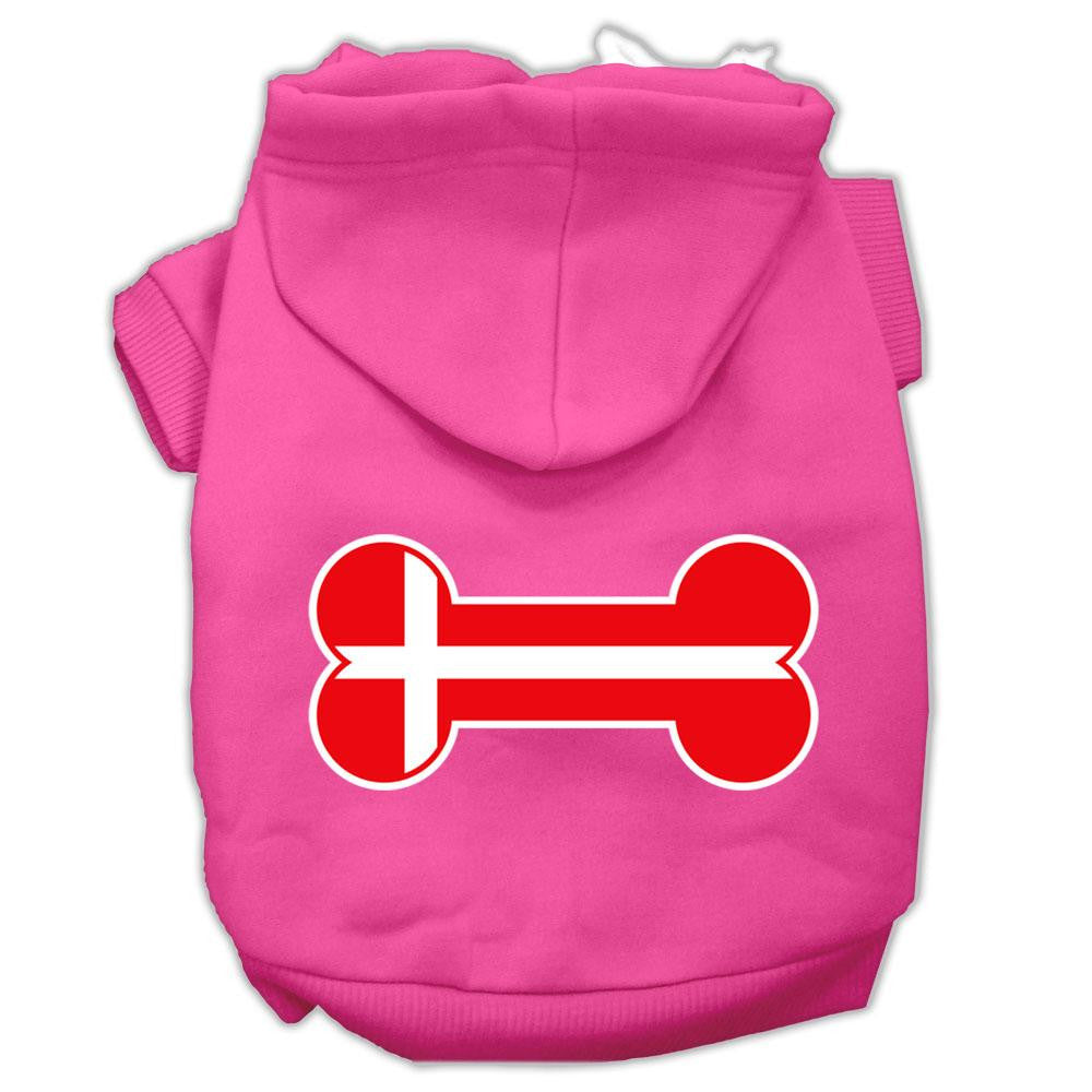 Bone Shaped Denmark Flag Screen Print Pet Hoodies Bright Pink Size XXXL(20)