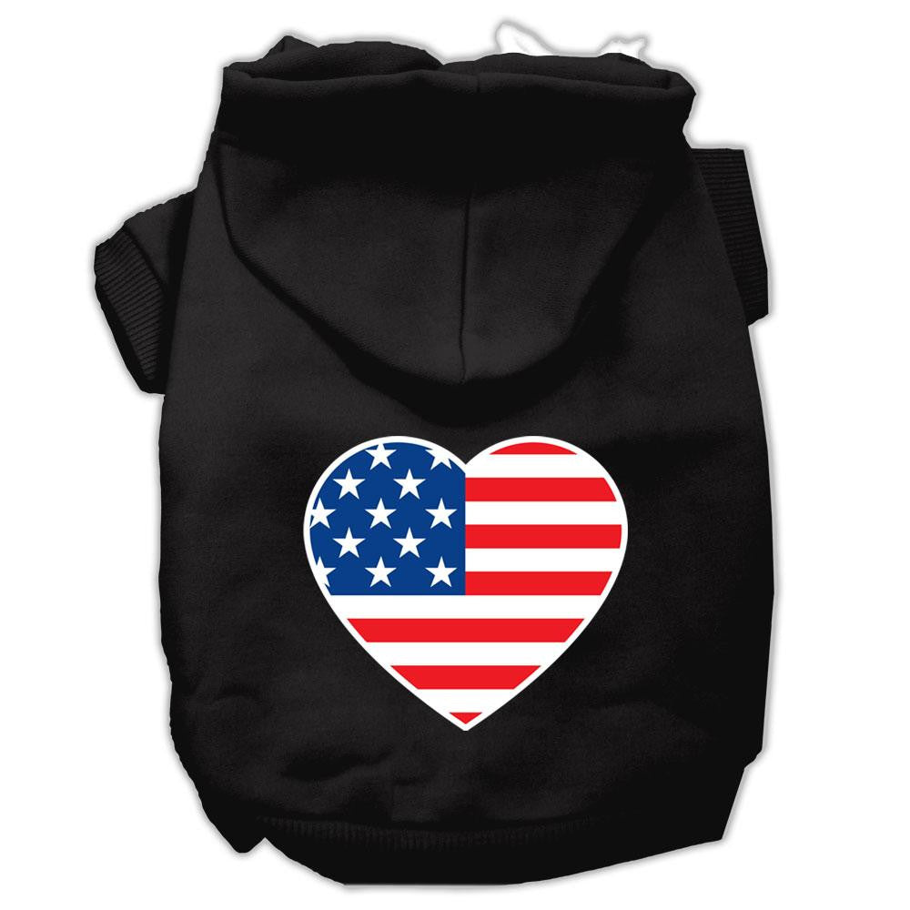 American Flag Heart Screen Print Pet Hoodies Black Size Lg (14)