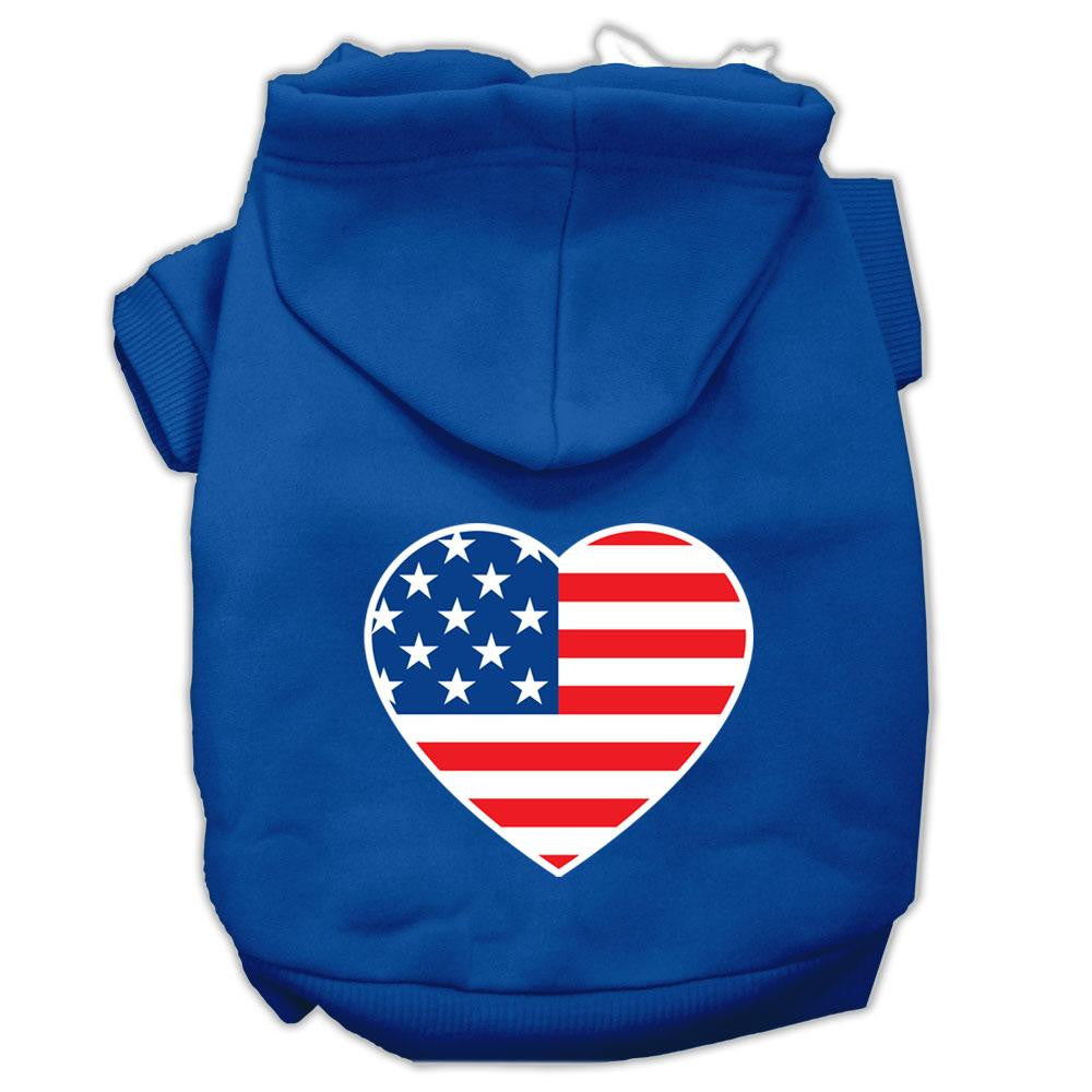 American Flag Heart Screen Print Pet Hoodies Blue Size XL (16)