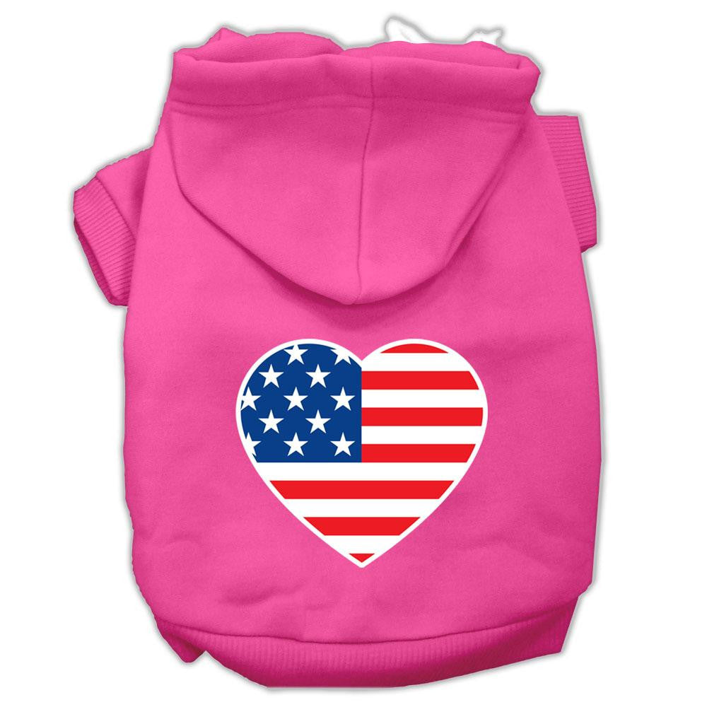 American Flag Heart Screen Print Pet Hoodies Bright Pink Size XS (8)