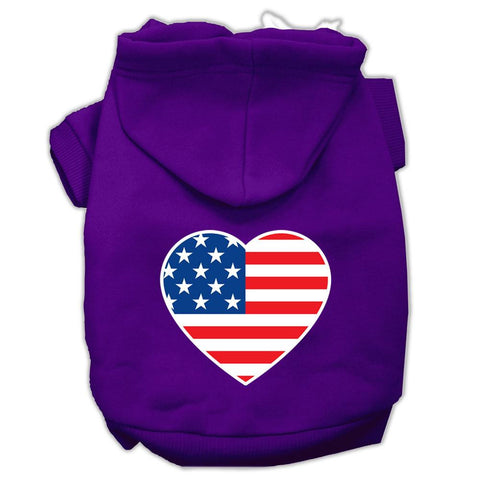 American Flag Heart Screen Print Pet Hoodies Purple Size XS (8)