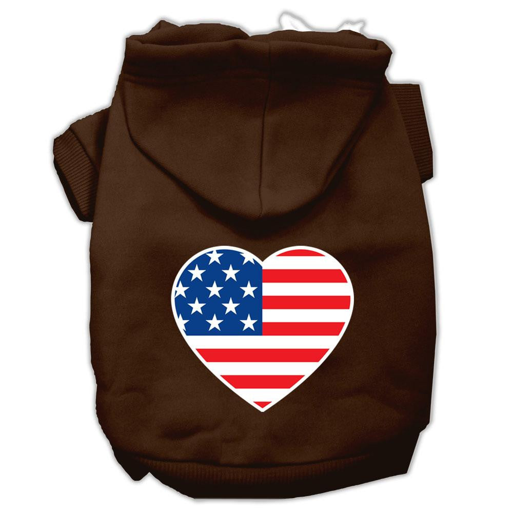 American Flag Heart Screen Print Pet Hoodies Brown Size XXL (18)