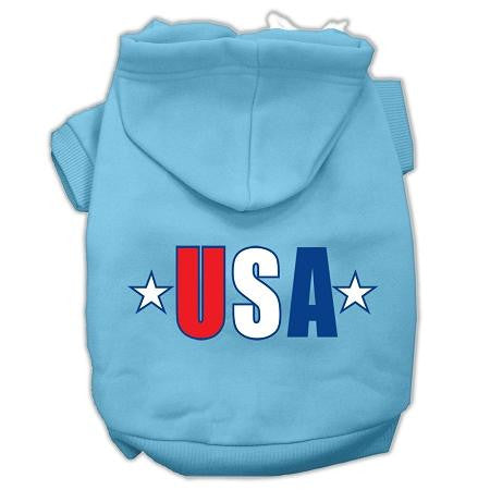 USA Star Screen Print Pet Hoodies Baby Blue Size Med (12)