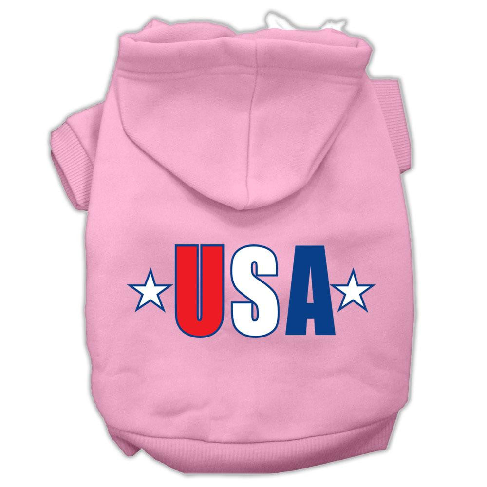 USA Star Screen Print Pet Hoodies Light Pink Size XL (16)