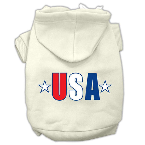 USA Star Screen Print Pet Hoodies Cream Size XS (8)