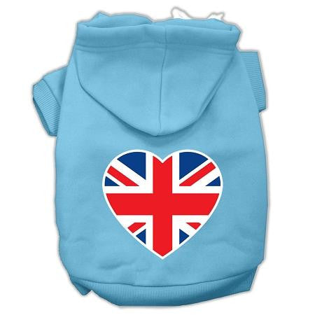 British Flag Heart Screen Print Pet Hoodies Baby Blue Size XL (16)