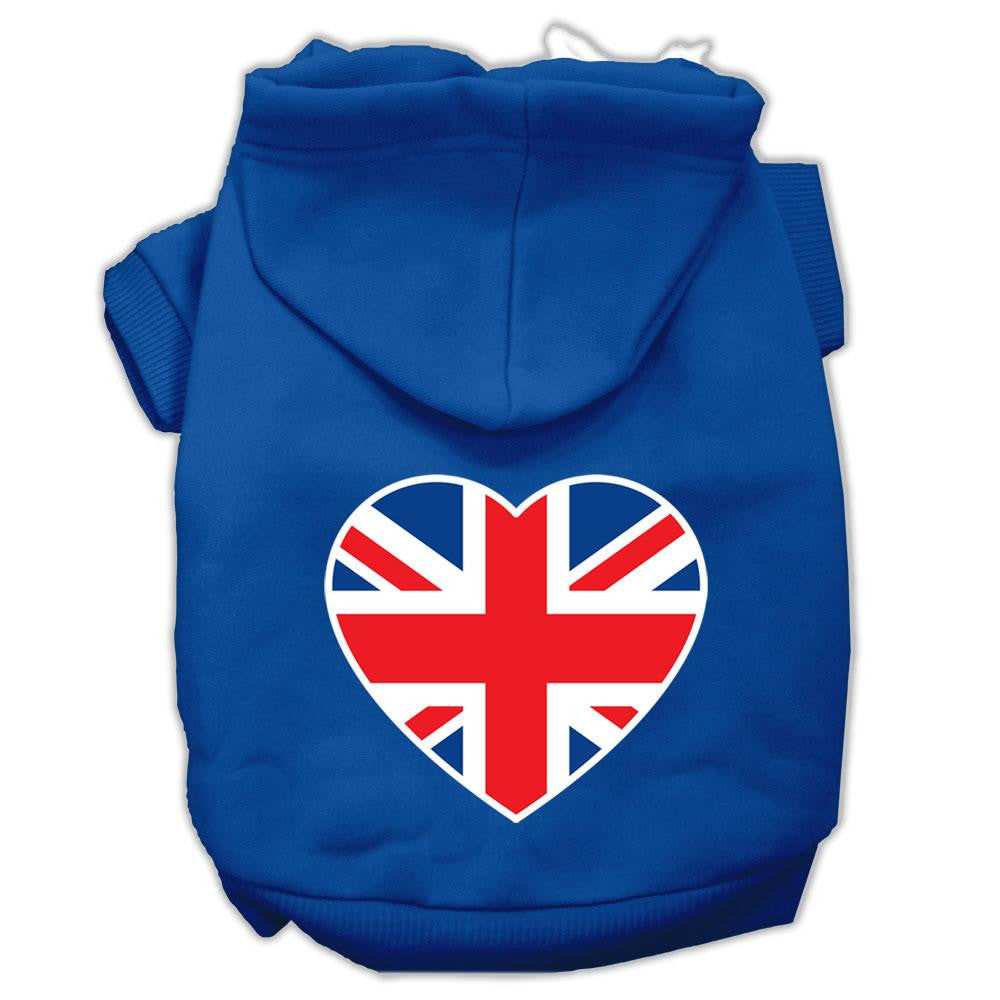 British Flag Heart Screen Print Pet Hoodies Blue Size XL (16)