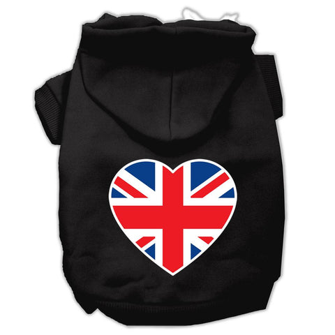 British Flag Heart Screen Print Pet Hoodies Black Size XS (8)