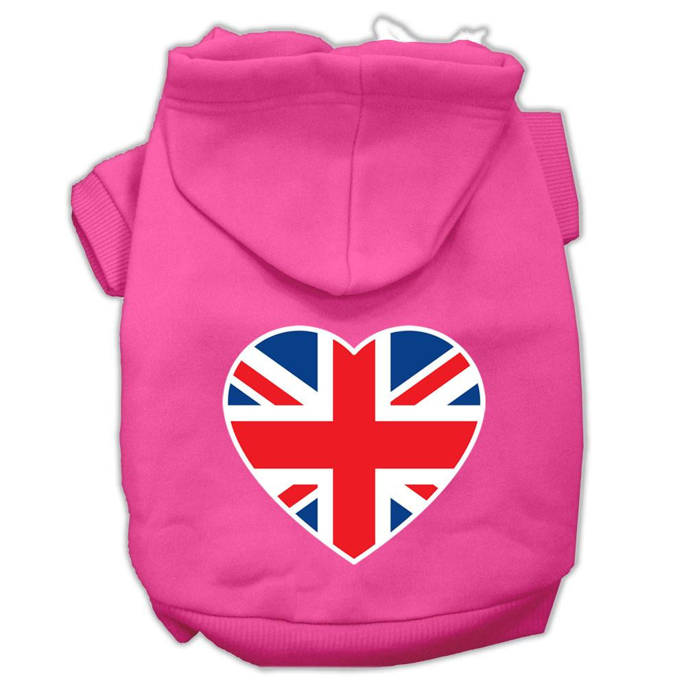 British Flag Heart Screen Print Pet Hoodies Bright Pink Size XXXL (20)