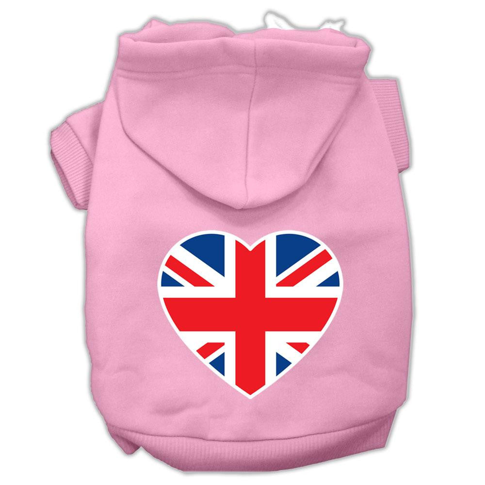 British Flag Heart Screen Print Pet Hoodies Light Pink Size XXXL (20)