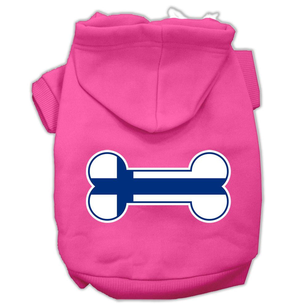 Bone Shaped Finland Flag Screen Print Pet Hoodies Bright Pink Size XS (8)