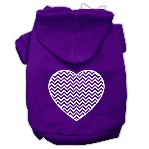 Chevron Heart Screen Print Dog Pet Hoodies Purple Size Lg (14)