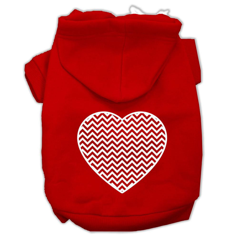 Chevron Heart Screen Print Dog Pet Hoodies Red Size Med (12)