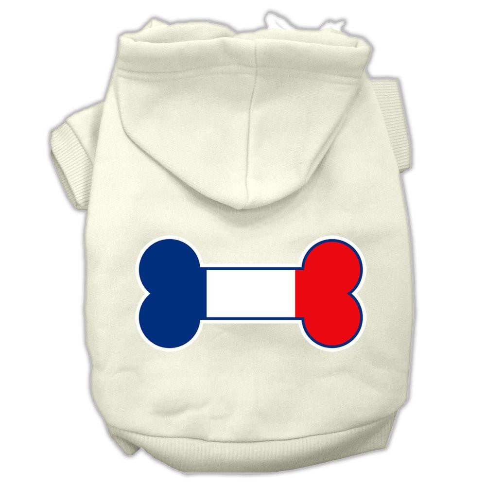 Bone Shaped France Flag Screen Print Pet Hoodies Cream Size XL (16)