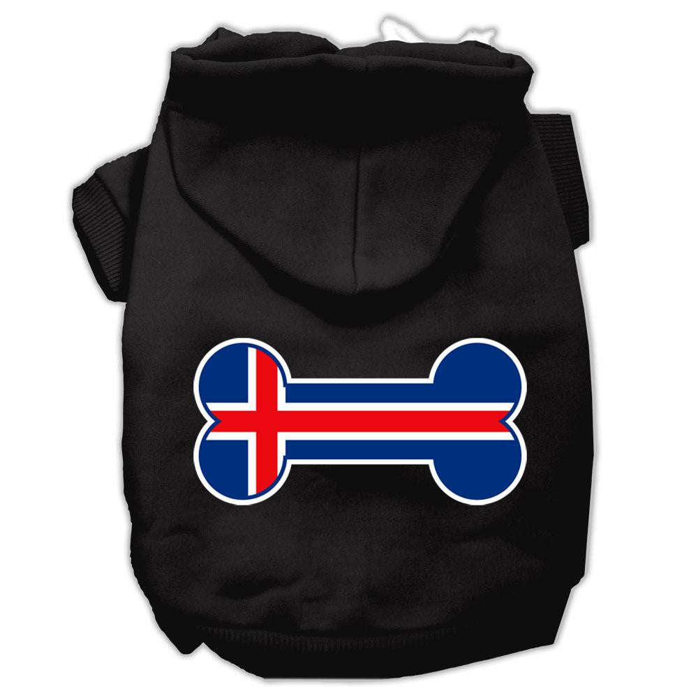 Bone Shaped Iceland Flag Screen Print Pet Hoodies Black XS (8)