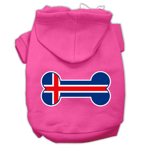 Bone Shaped Iceland Flag Screen Print Pet Hoodies Bright Pink Size XXL (18)