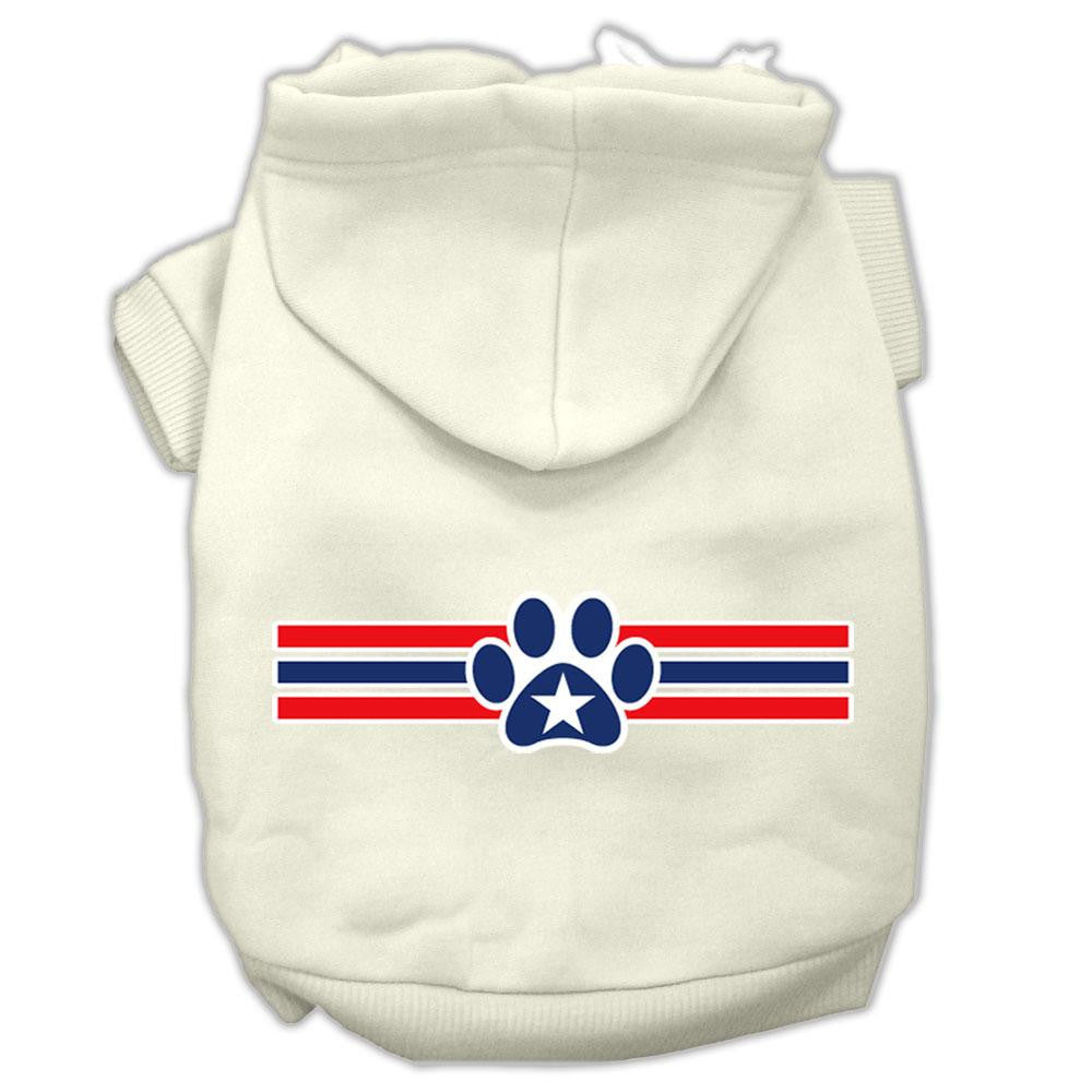 Patriotic Star Paw Screen Print Pet Hoodies Cream Size XL (16)