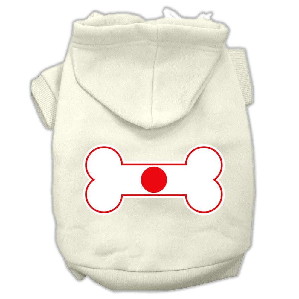 Bone Shaped Japan Flag Screen Print Pet Hoodies Cream Size XS (8)