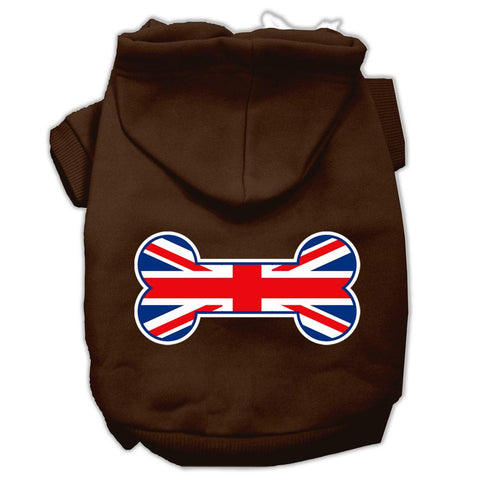 Bone Shaped United Kingdom (Union Jack) Flag Screen Print Pet Hoodies Brown Size Lg (14)