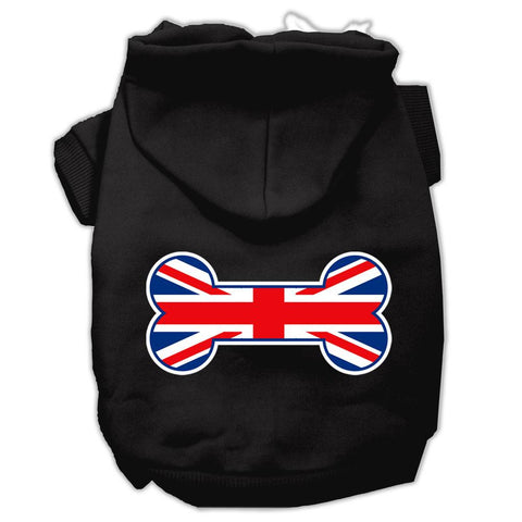 Bone Shaped United Kingdom (Union Jack) Flag Screen Print Pet Hoodies Black Size XS (8)