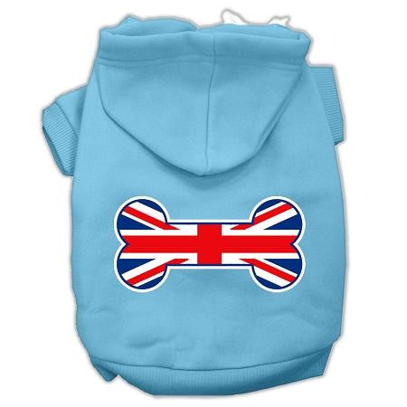 Bone Shaped United Kingdom (Union Jack) Flag Screen Print Pet Hoodies Baby Blue Size XXL (18)