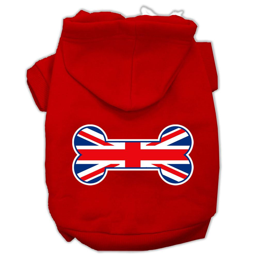 Bone Shaped United Kingdom (Union Jack) Flag Screen Print Pet Hoodies Red Size XXL (18)