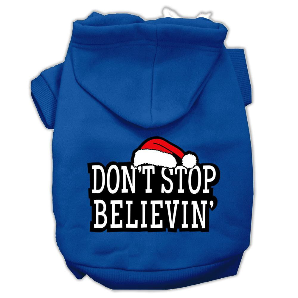 Don't Stop Believin' Screenprint Pet Hoodies Blue Size XS (8)