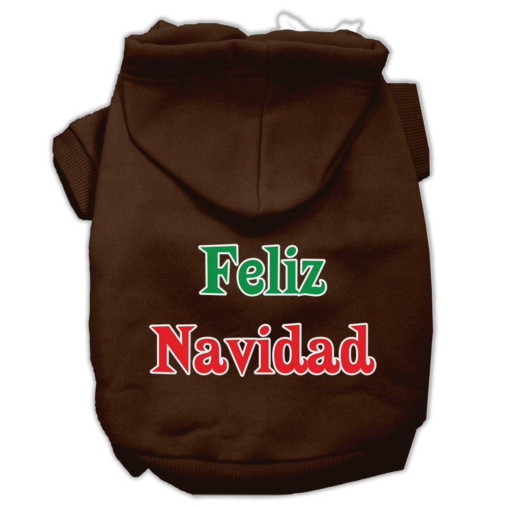 Feliz Navidad Screen Print Pet Hoodies Brown S (10)