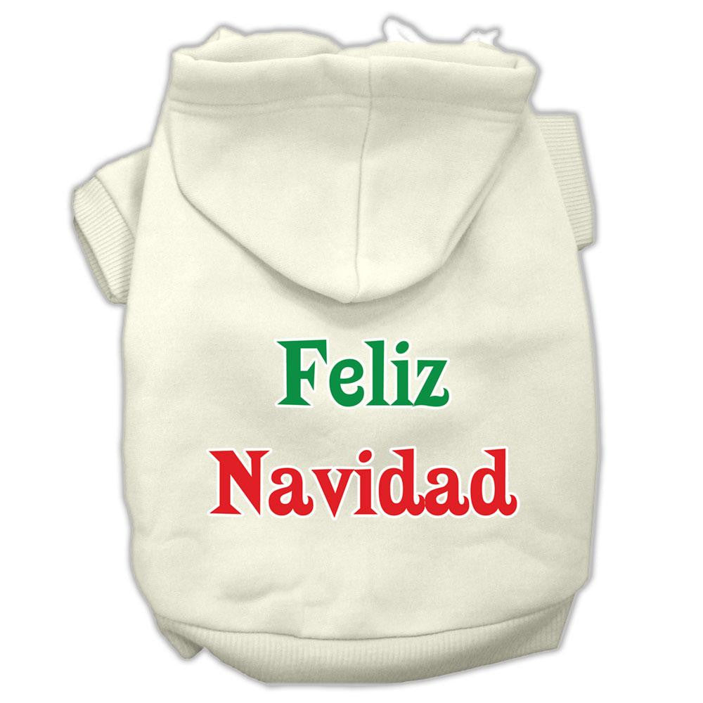 Feliz Navidad Screen Print Pet Hoodies Cream Size XS (8)