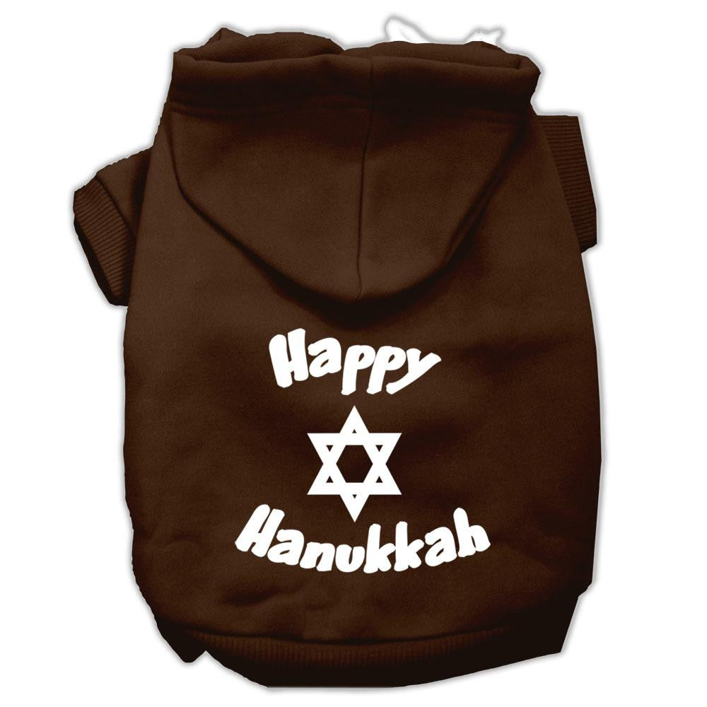 Happy Hanukkah Screen Print Pet Hoodies Brown Size Lg (14)