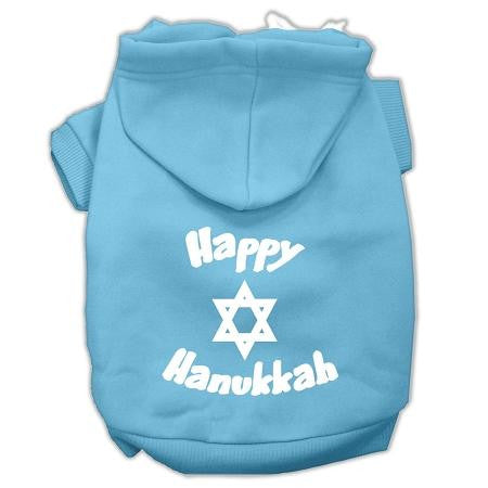 Happy Hanukkah Screen Print Pet Hoodies Baby Blue Size Med (12)