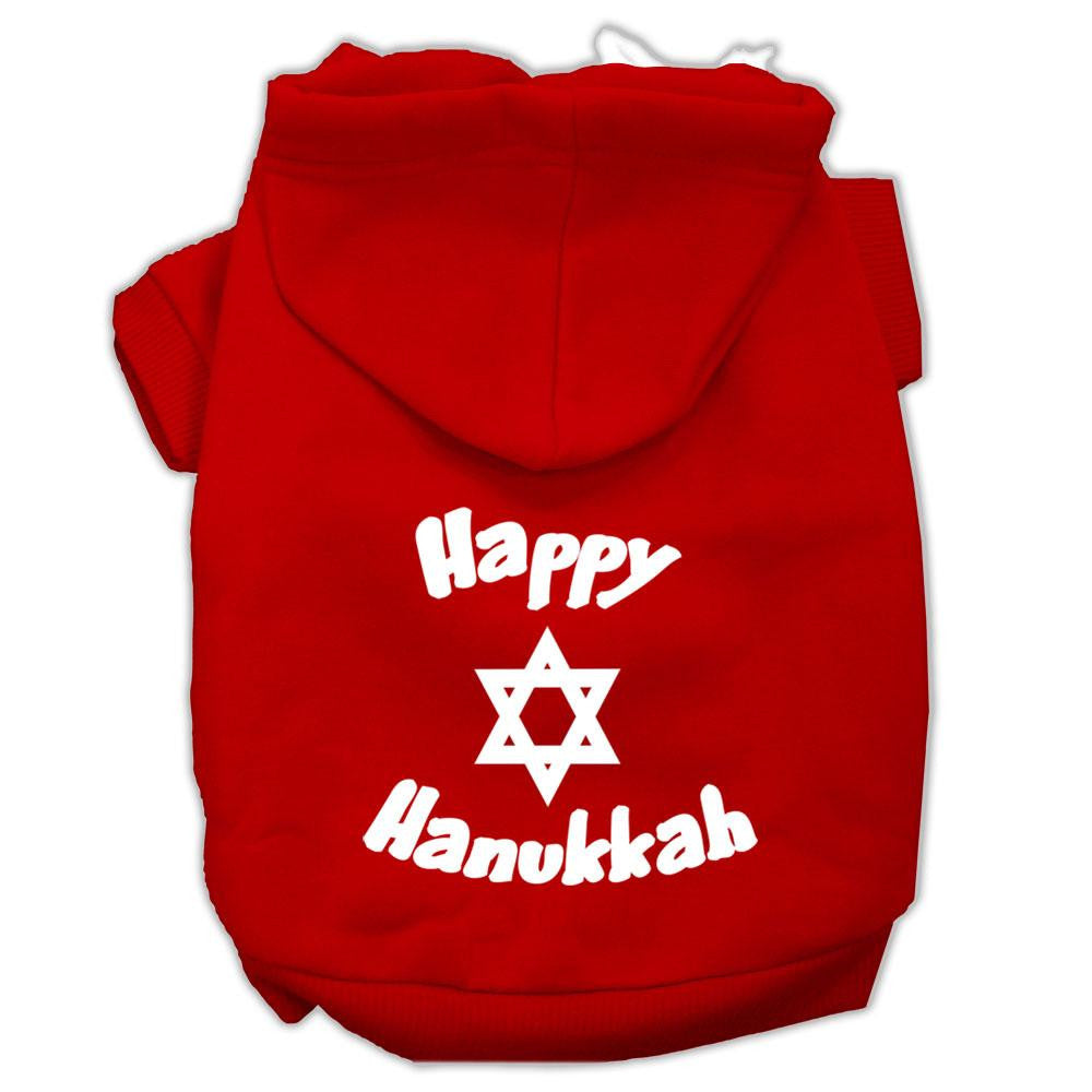 Happy Hanukkah Screen Print Pet Hoodies Red Size Med (12)